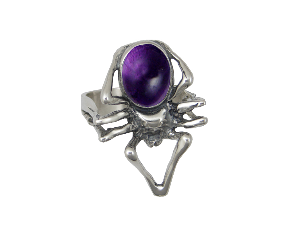 Sterling Silver Big Spider Ring With Amethyst Size 10
